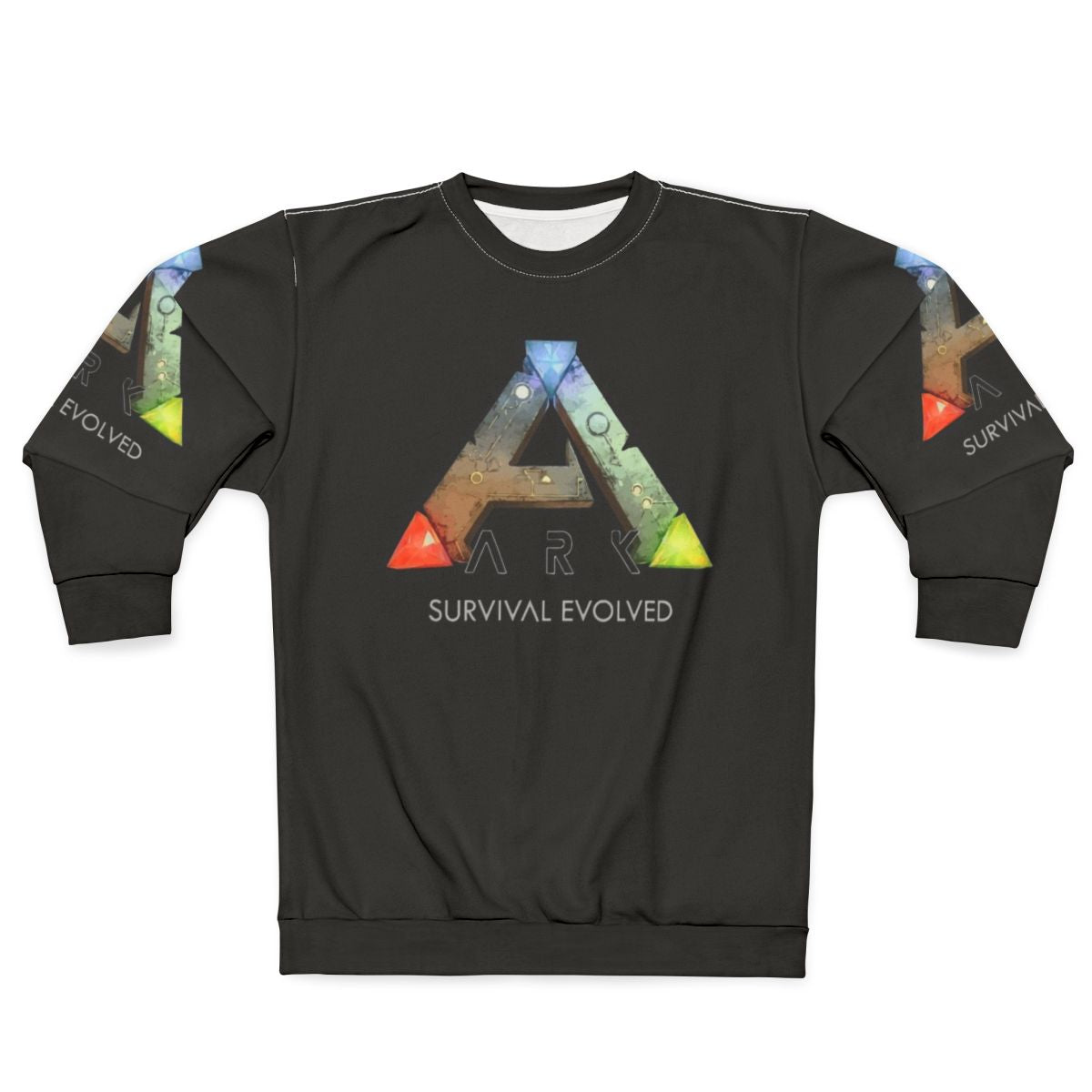 Ark Survival Evolved Sweatshirt featuring dinosaurs and video game logo