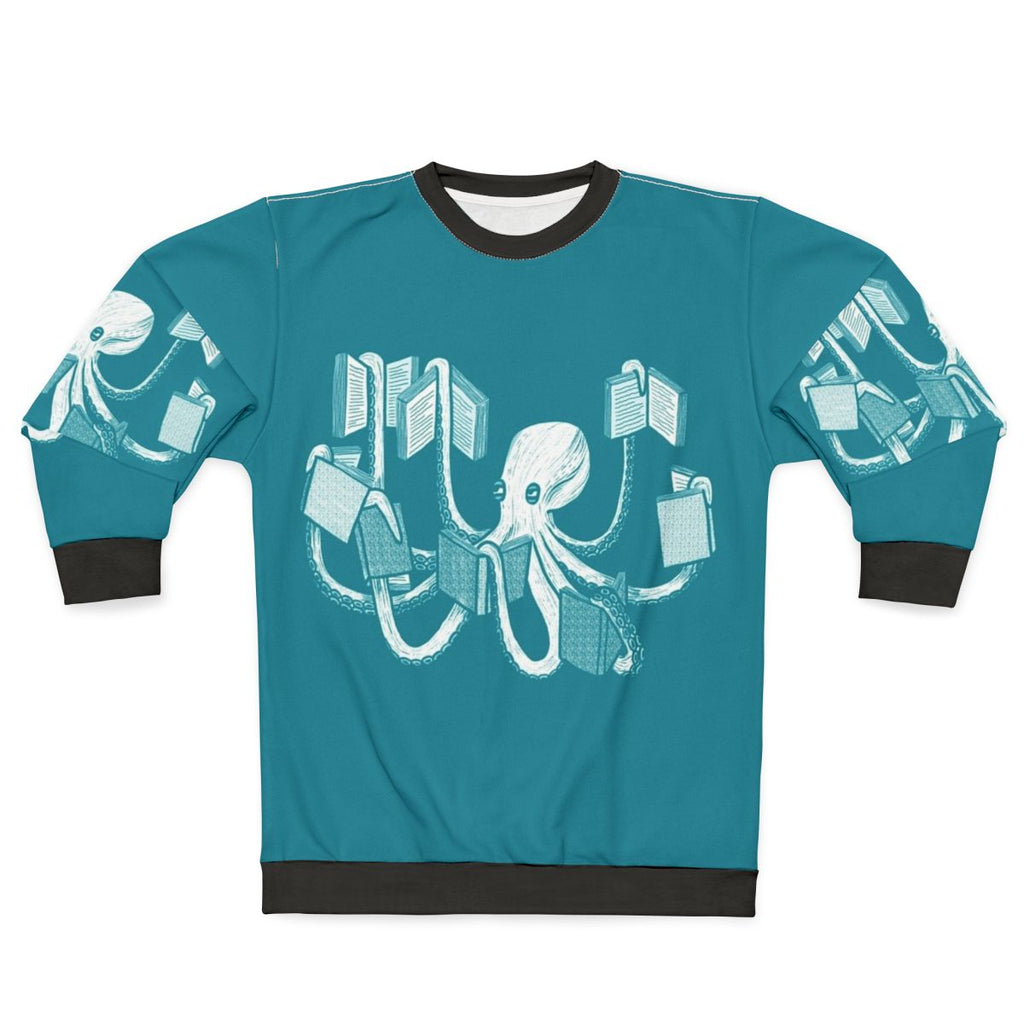 Armed With Knowledge Sweatshirt featuring an octopus or squid with tentacles holding books.