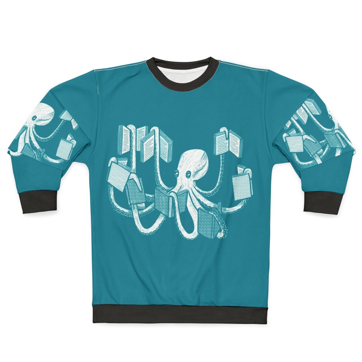 Armed With Knowledge Sweatshirt featuring an octopus or squid with tentacles holding books.