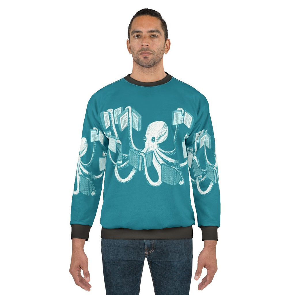 Armed With Knowledge Sweatshirt featuring an octopus or squid with tentacles holding books.