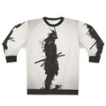 Armored samurai warrior sweatshirt with Japanese katana design