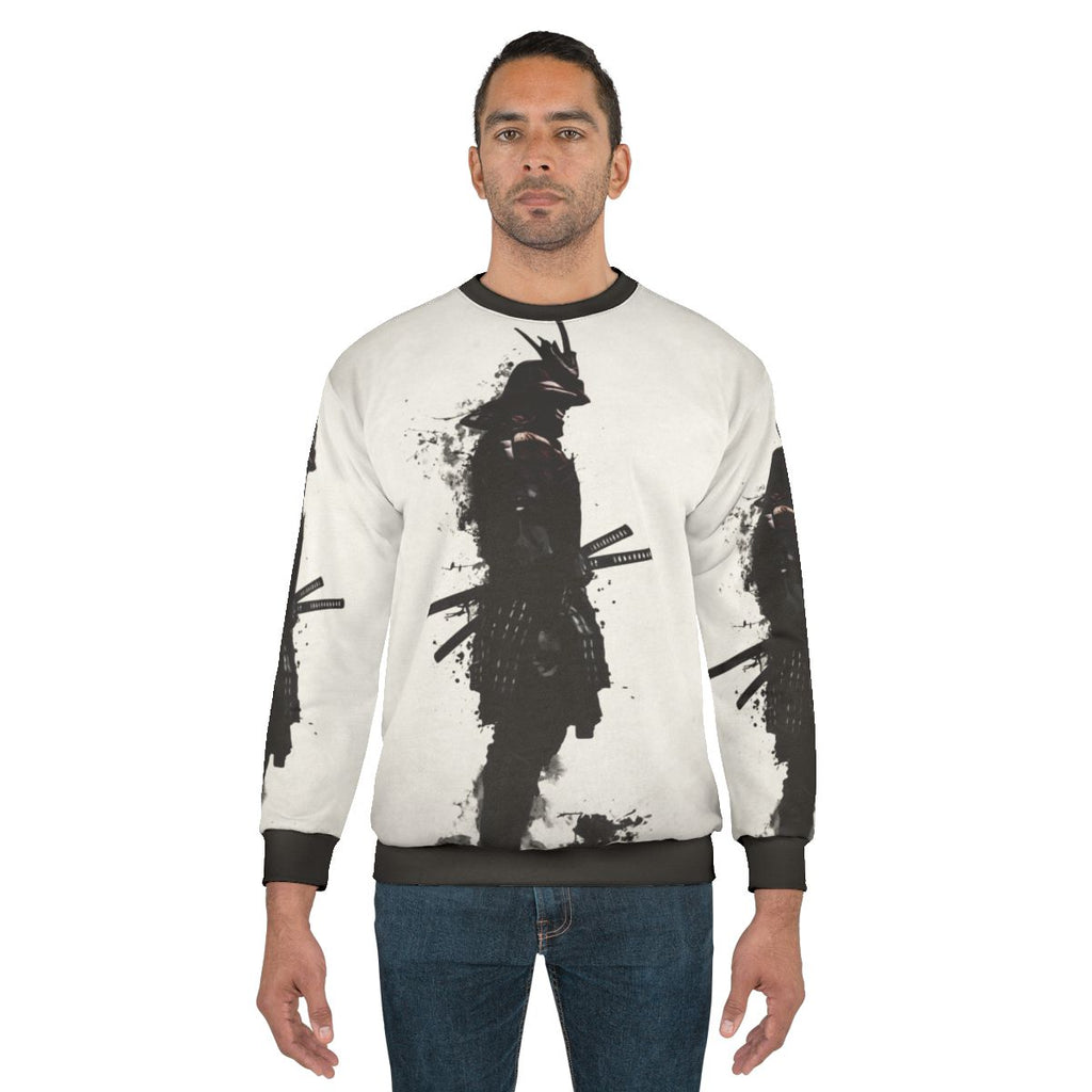 Armored samurai warrior sweatshirt with Japanese katana design