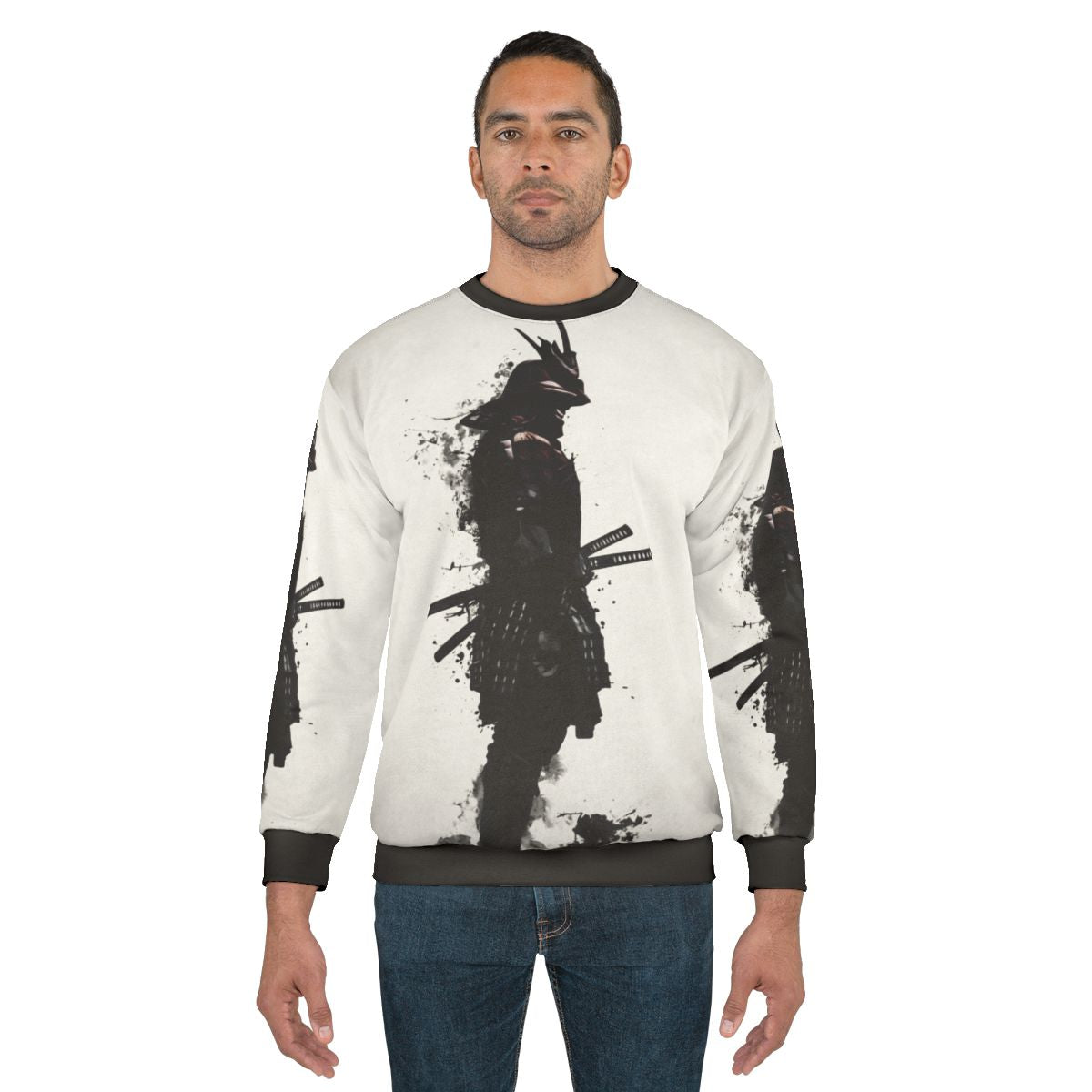 Armored samurai warrior sweatshirt with Japanese katana design