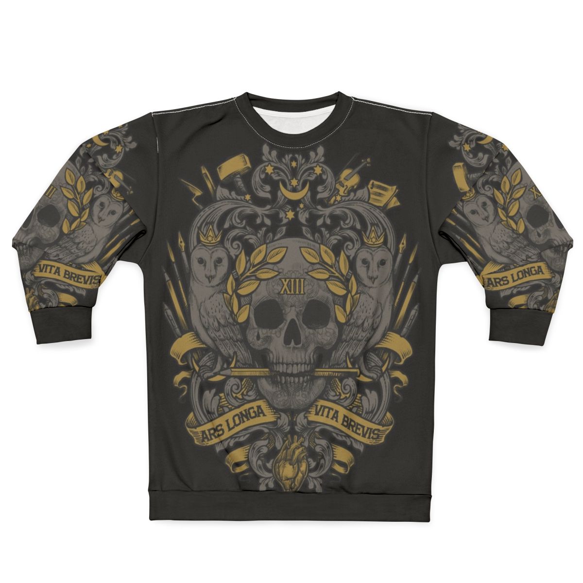 Ars Longa Vita Brevis Artists Sweatshirt with Heraldic Skull Motif