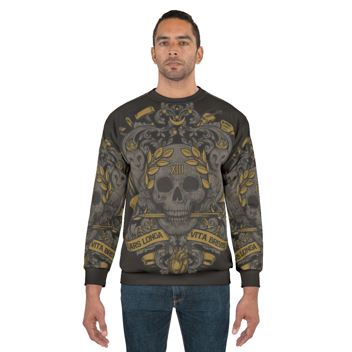Ars Longa Vita Brevis Artists Sweatshirt with Heraldic Skull Motif