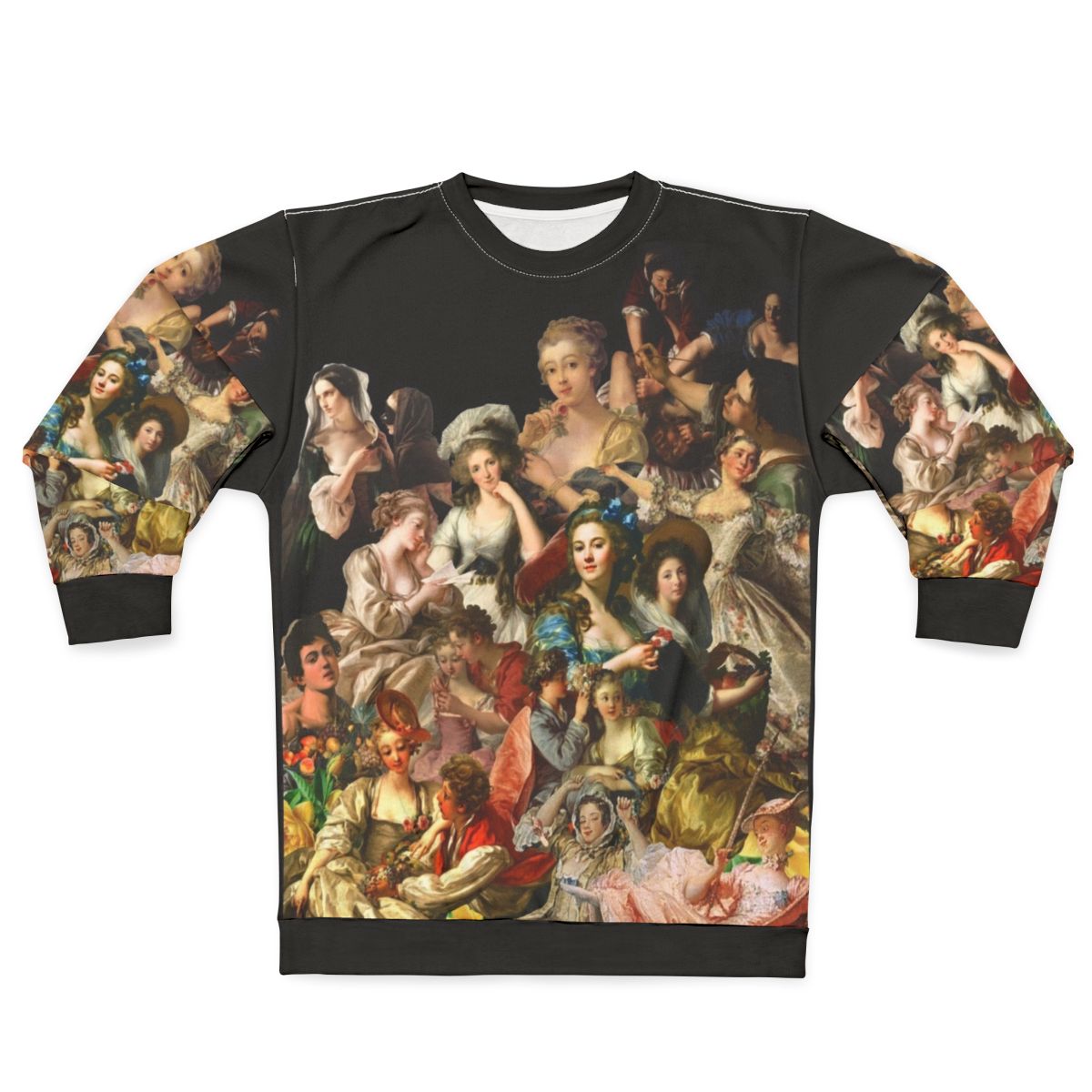 Colorful art history sweatshirt featuring baroque, rococo, and renaissance art