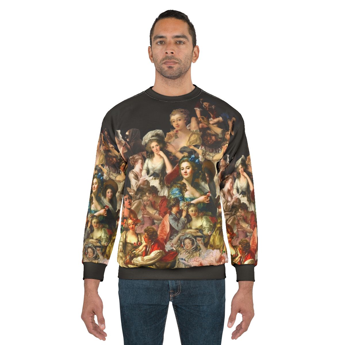 Colorful art history sweatshirt featuring baroque, rococo, and renaissance art