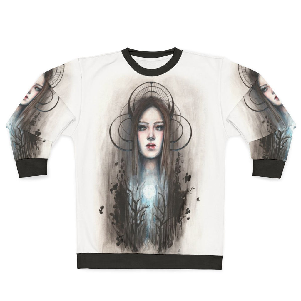 Artemis Acrylic and Ink Painting Sweatshirt featuring Greek Mythology Goddess Huntress