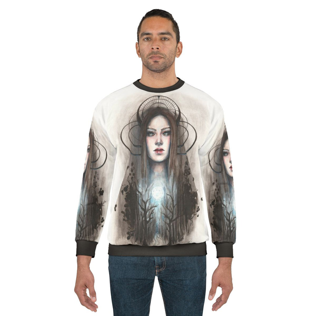 Artemis Acrylic and Ink Painting Sweatshirt featuring Greek Mythology Goddess Huntress