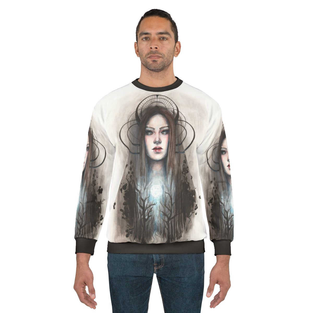 Artemis Acrylic and Ink Painting Sweatshirt featuring Greek Mythology Goddess Huntress