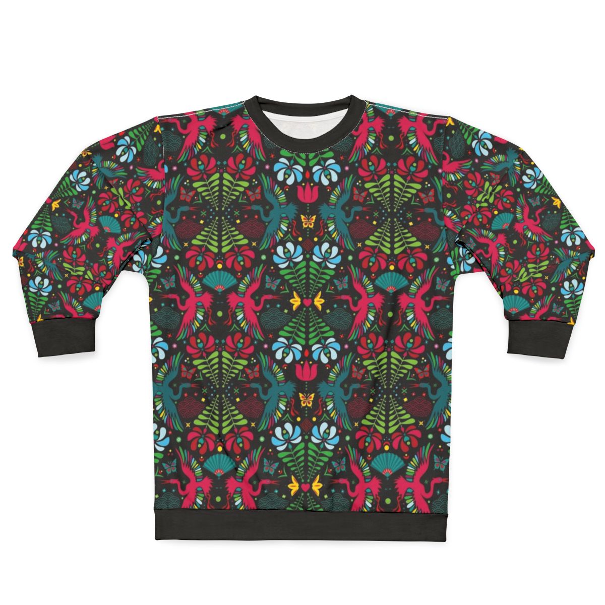 Colorful folk art crane pattern sweatshirt