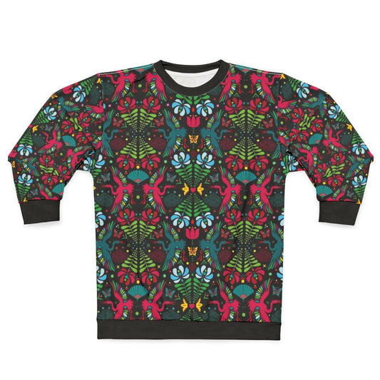Colorful folk art crane pattern sweatshirt
