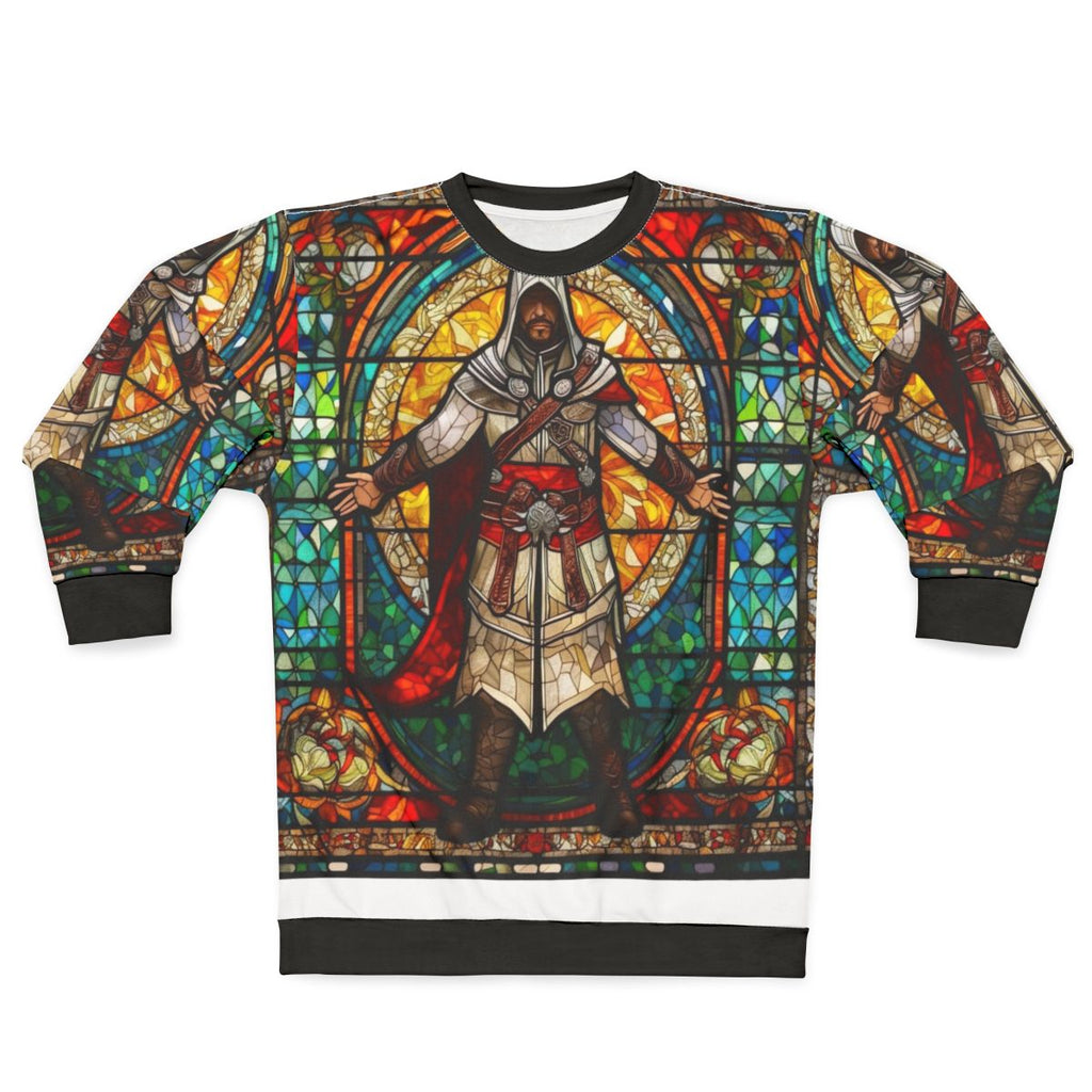 Assassin's Creed inspired sweatshirt with stained glass church window mosaic design