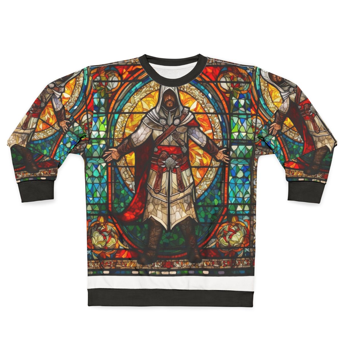 Assassin's Creed inspired sweatshirt with stained glass church window mosaic design