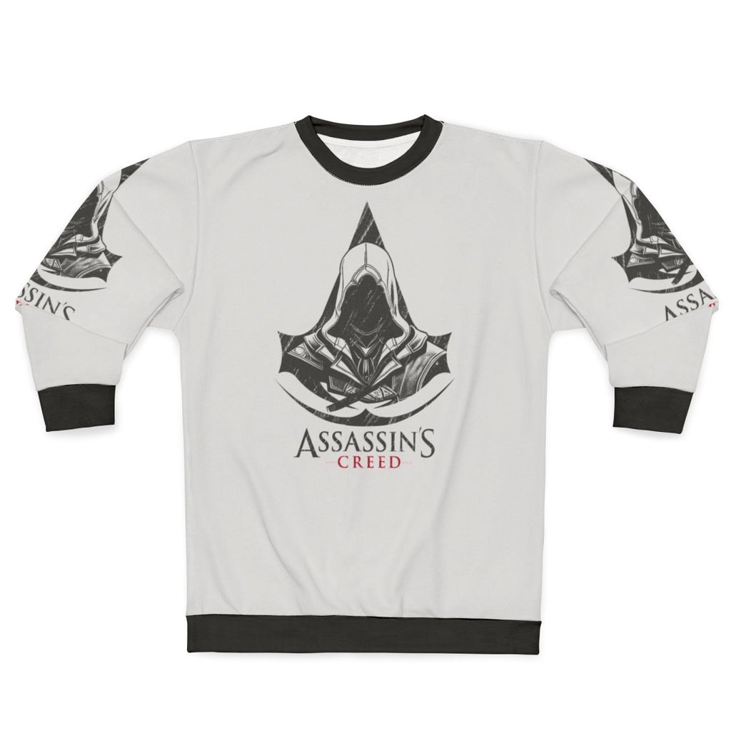Assassin's Creed character design printed on a cozy sweatshirt