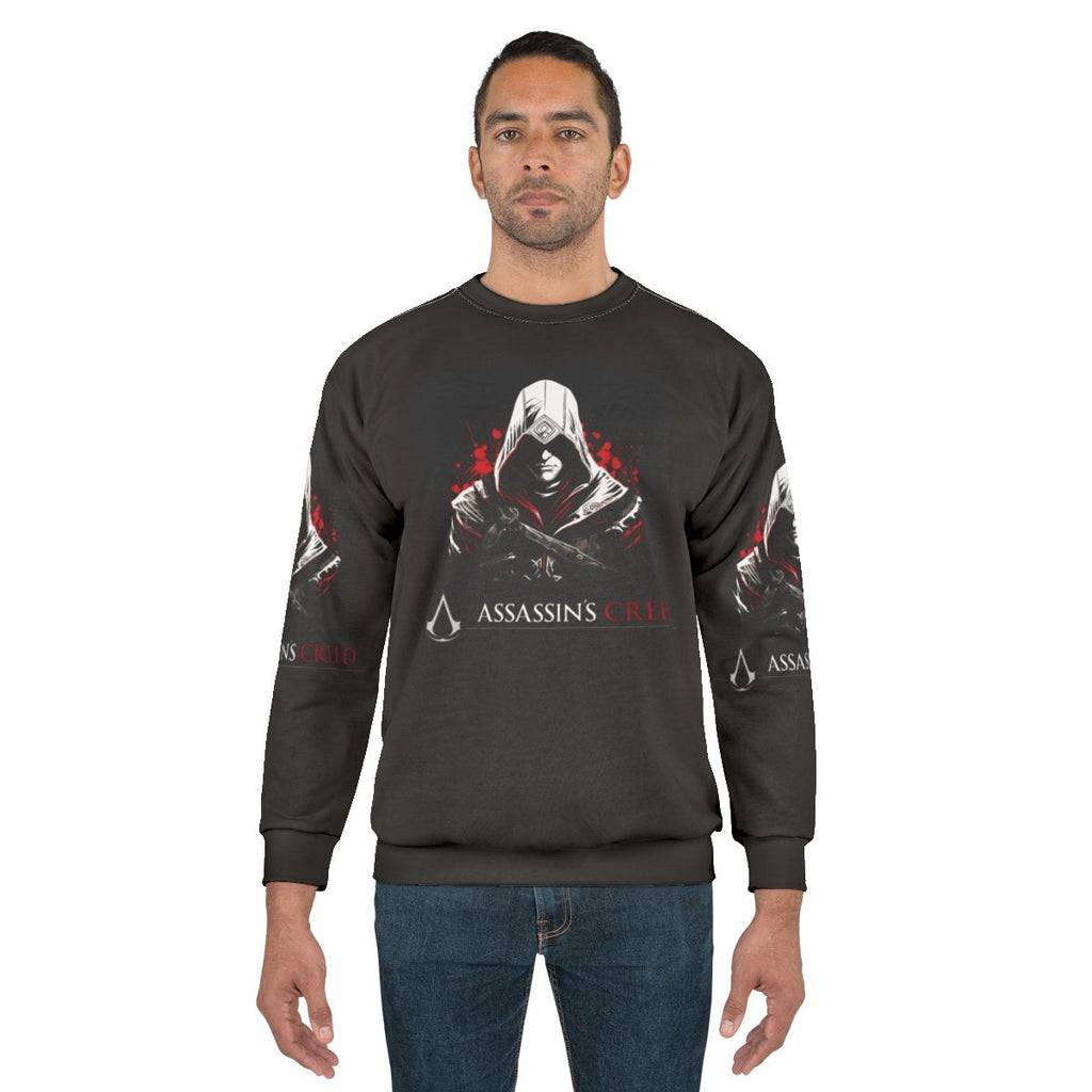 Assassins Creed Inspired Sweatshirt with Medieval Warrior Fan Art