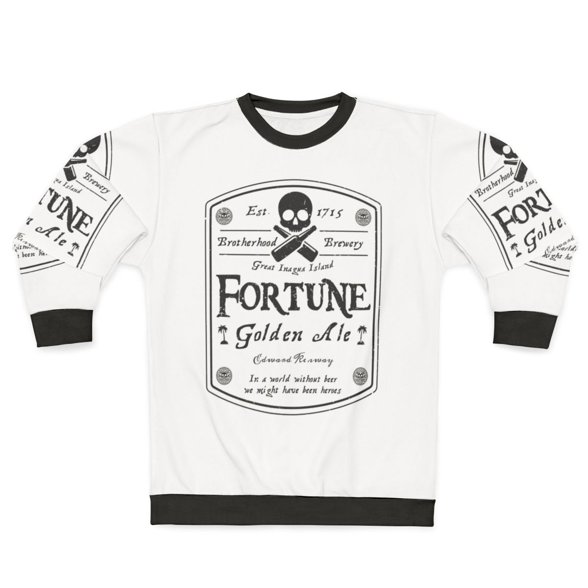 Assassin's Creed gaming sweatshirt with Fortune beer label design