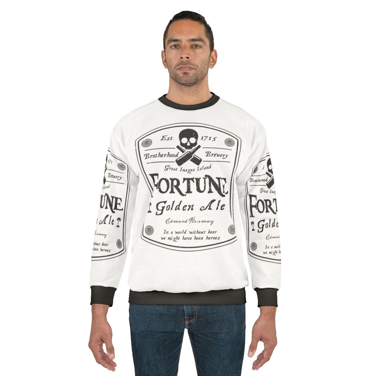 Assassin's Creed gaming sweatshirt with Fortune beer label design
