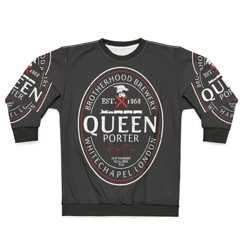Assassin's Creed inspired gaming sweatshirt with beer label graphic