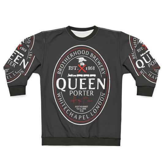Assassin's Creed inspired gaming sweatshirt with beer label graphic