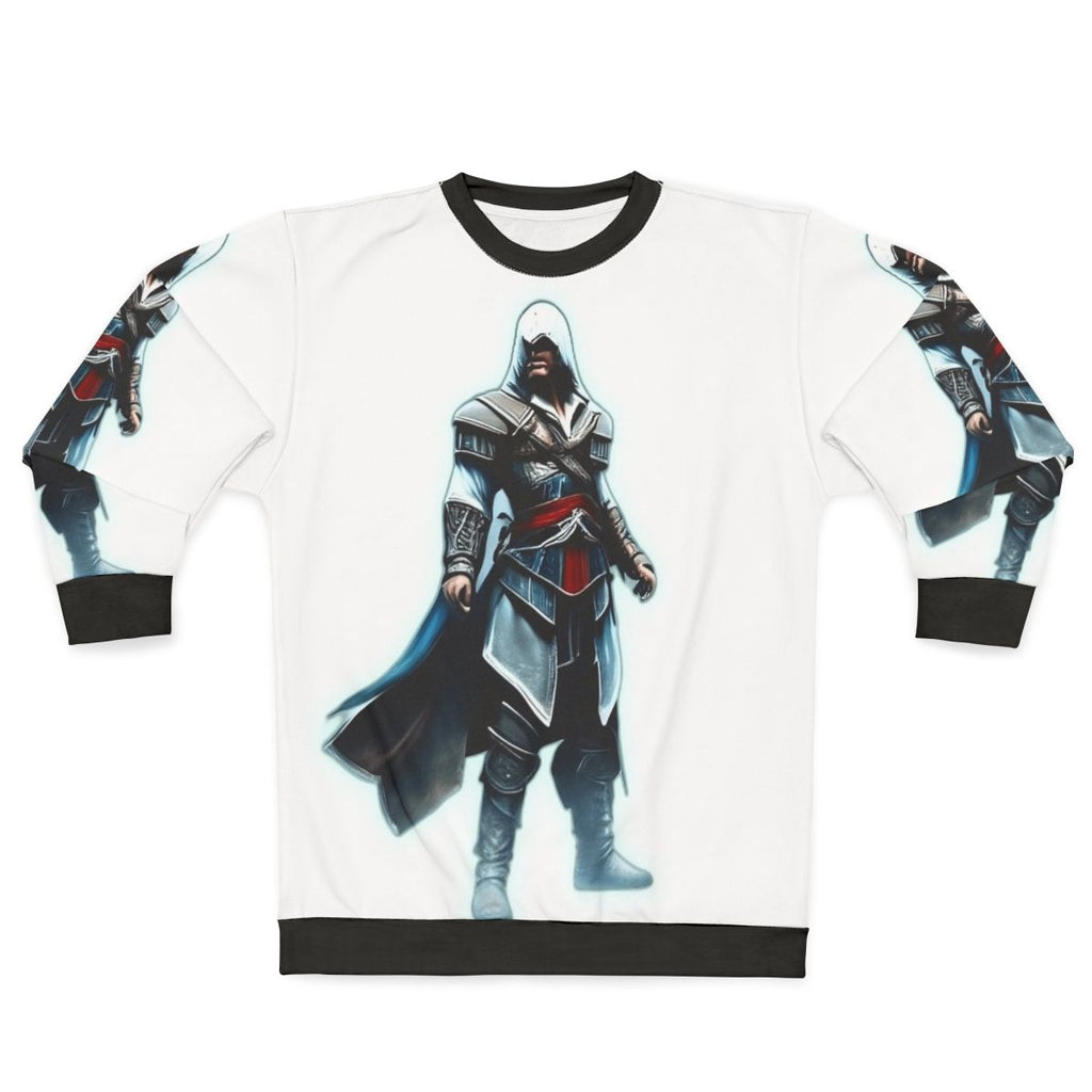 Assassin's Creed inspired black and white gaming sweatshirt