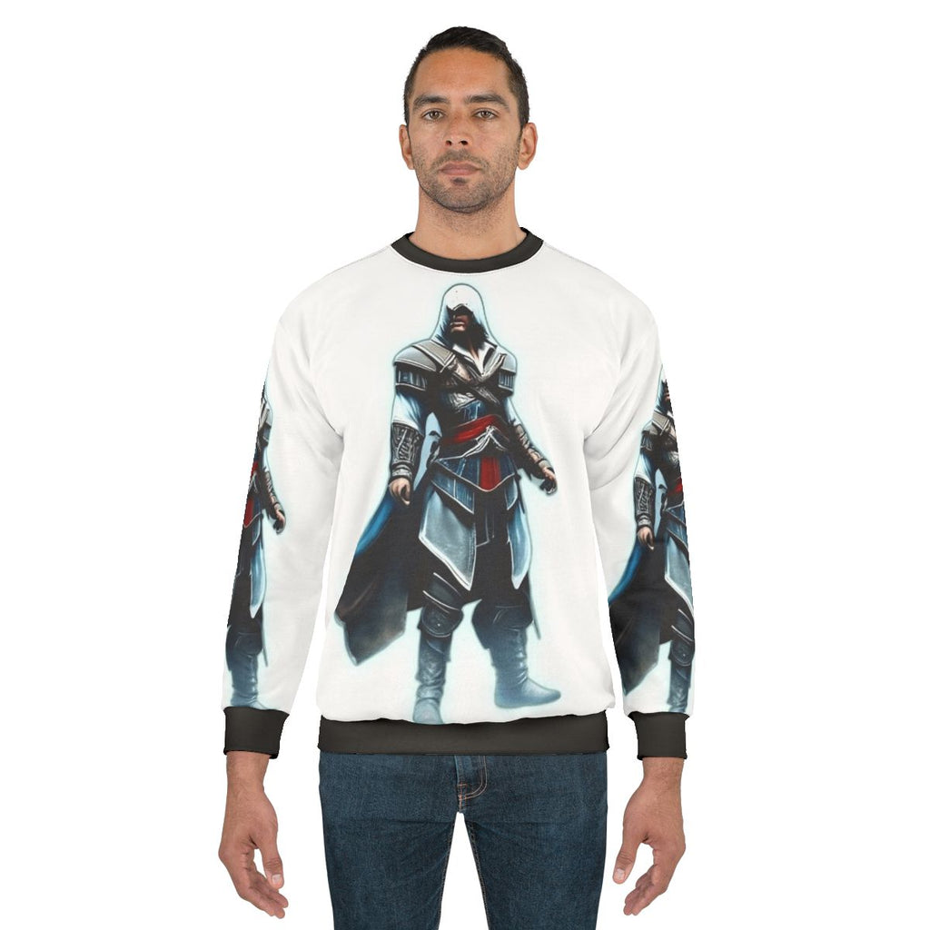 Assassin's Creed inspired black and white gaming sweatshirt