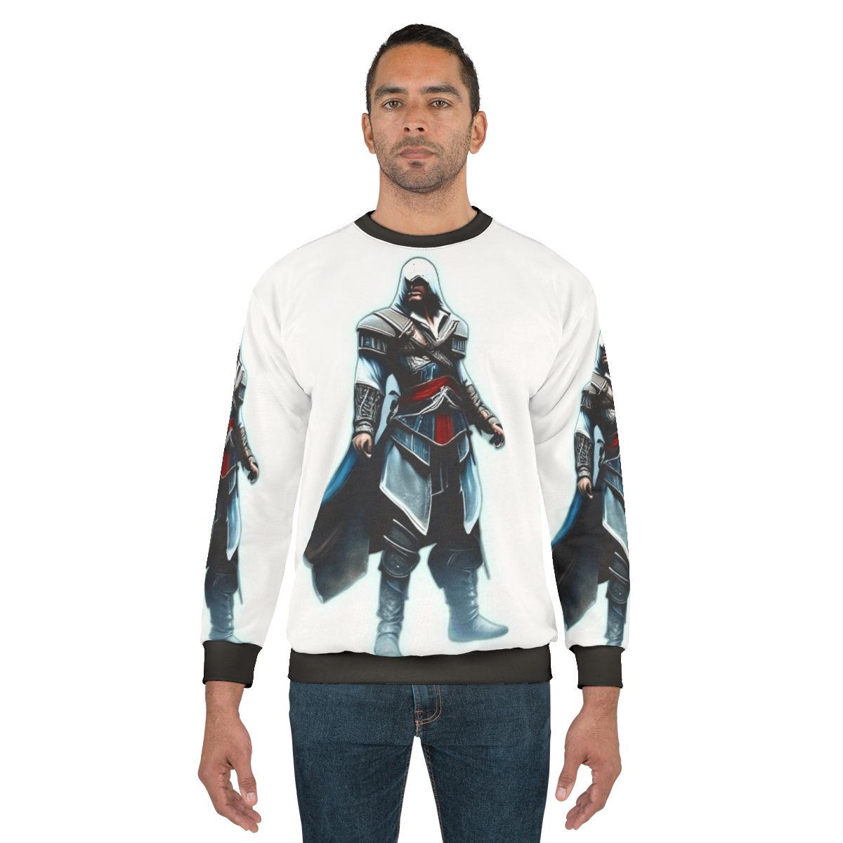 Assassin's Creed inspired black and white gaming sweatshirt