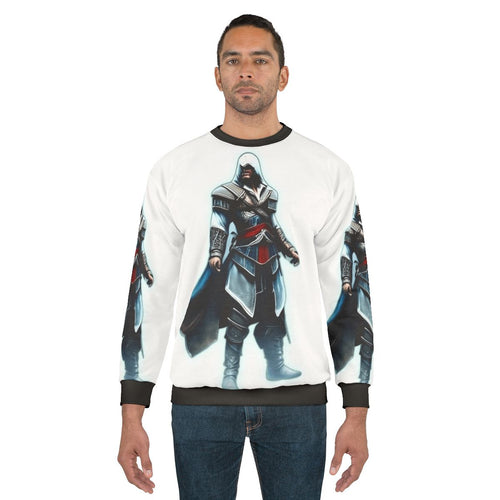 Assassin's Creed inspired black and white gaming sweatshirt