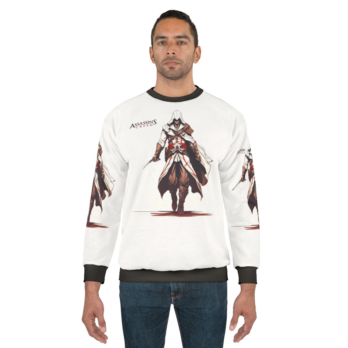 Assassin's Creed art inspired sweatshirt featuring mysterious warriors