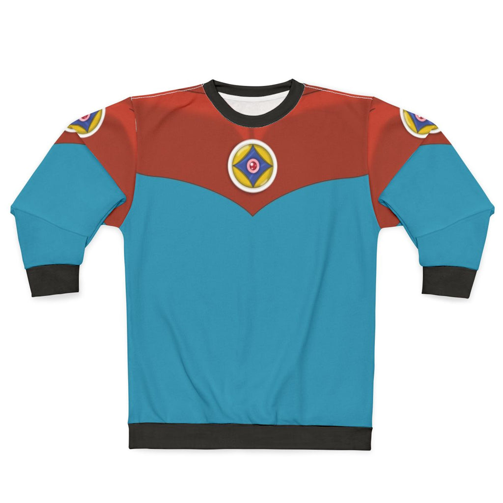 Astroganger anime mecha sweatshirt with 80s sci-fi design