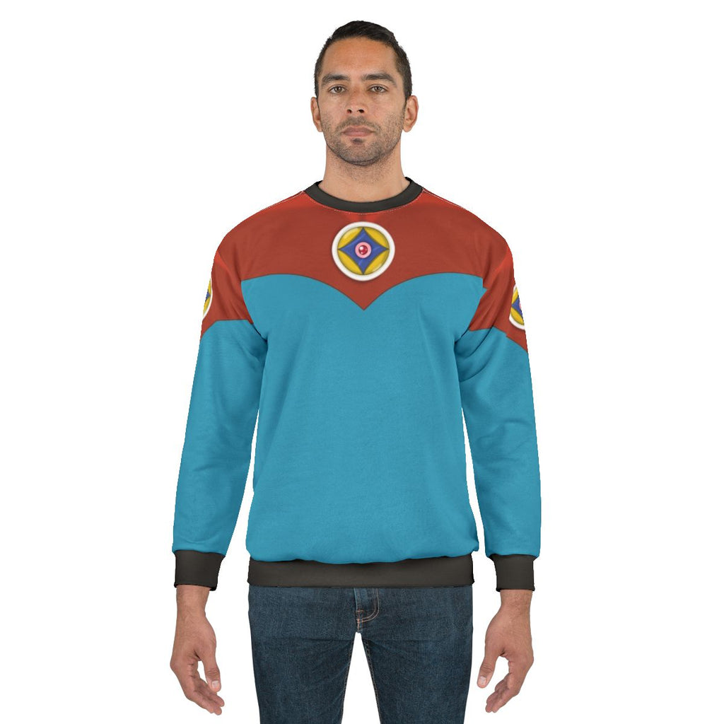 Astroganger anime mecha sweatshirt with 80s sci-fi design