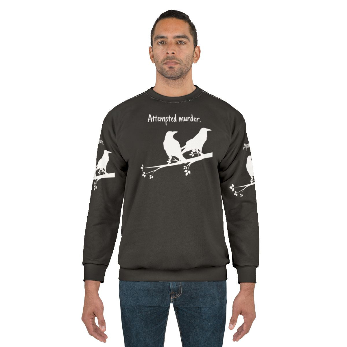 Attempted murder crow design on a sweatshirt
