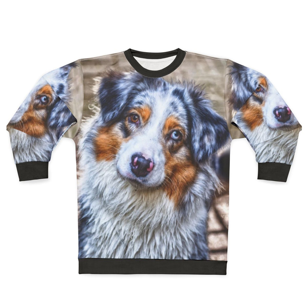 Australian Shepherd breed sweatshirt with blue merle and brown eye design