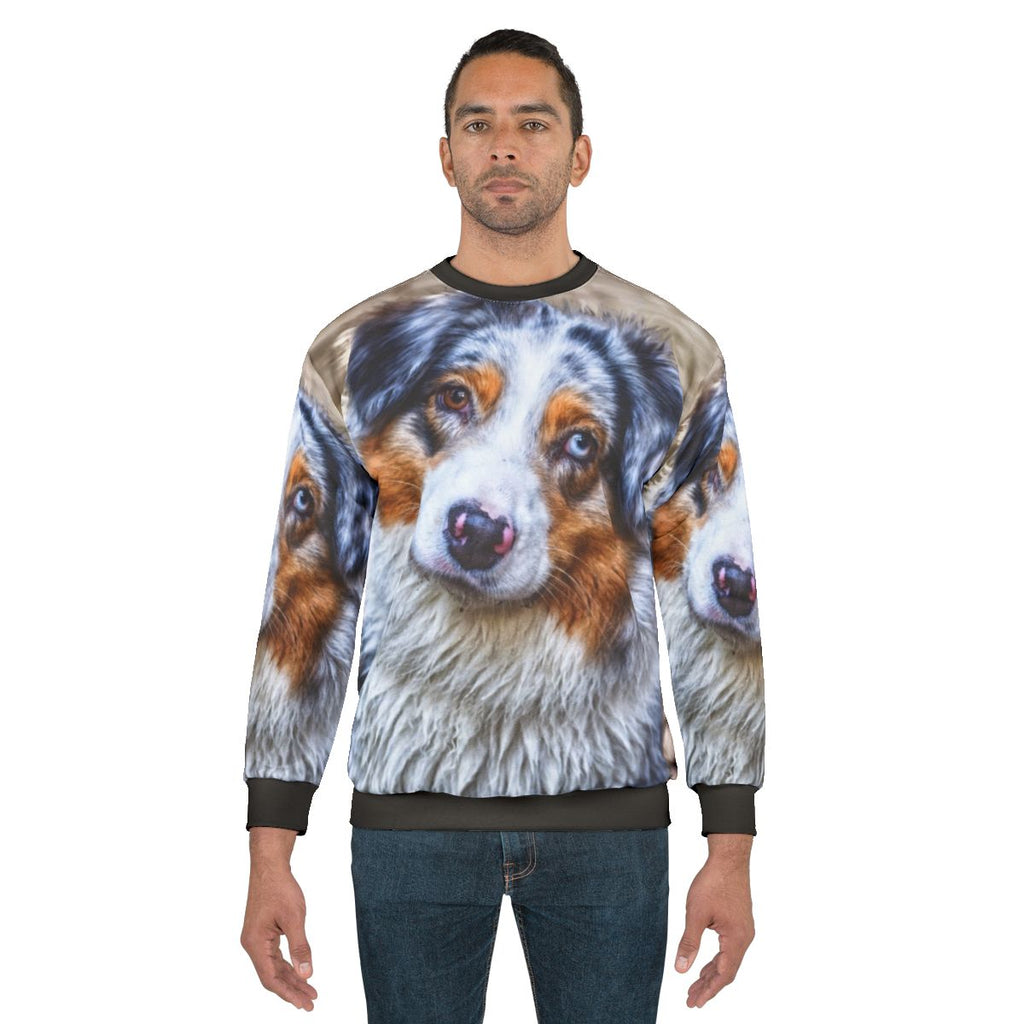 Australian Shepherd breed sweatshirt with blue merle and brown eye design