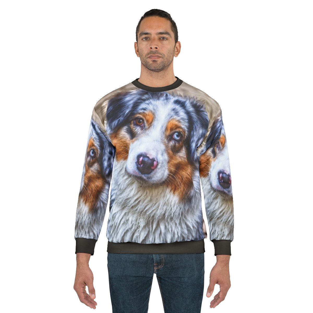 Australian Shepherd breed sweatshirt with blue merle and brown eye design