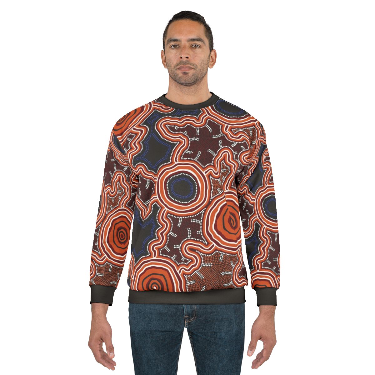 Authentic Aboriginal Art Pathways To Water Sweatshirt featuring indigenous Australian design