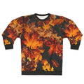 Autumn colors sweatshirt with vibrant orange and red foliage print