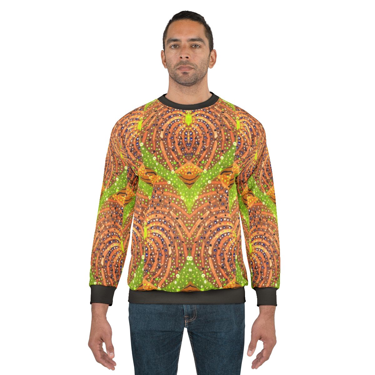 Colorful abstract autumn masquerade sweatshirt with organic fall pattern