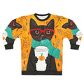 Autumn Pumpkin Coffee Cat Sweatshirt with Nerd Cat in Glasses