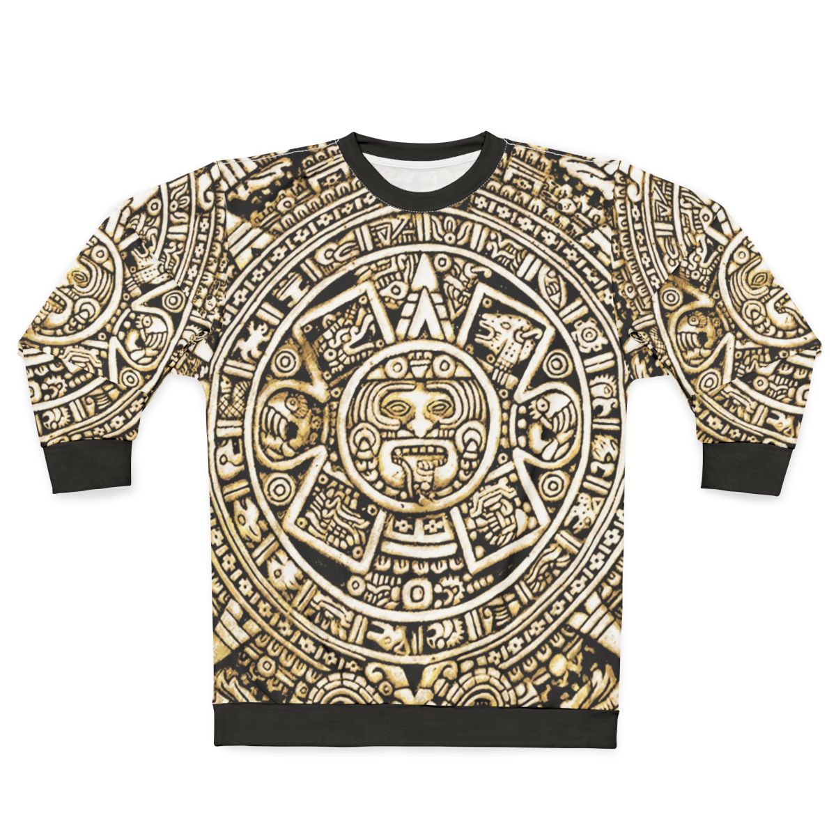 Aztec Calendar Sweatshirt with Prehispanic Mexican Cultural Motifs