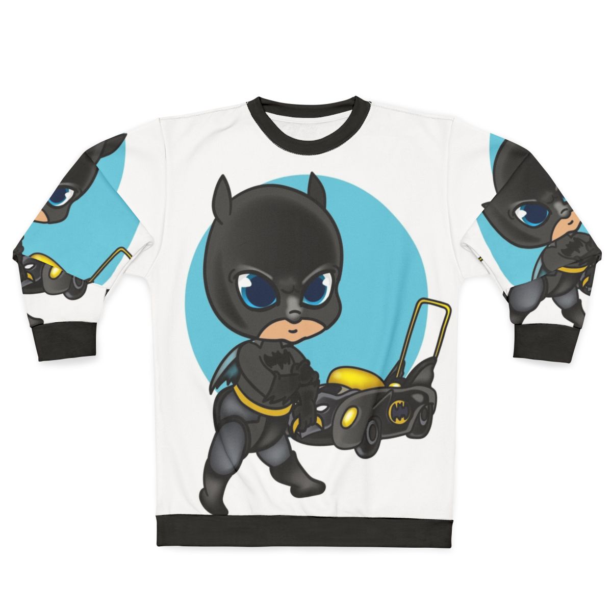 Cute cartoon baby bat wearing a superhero sweatshirt