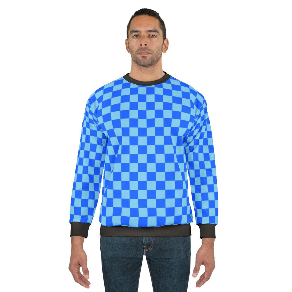 Baby blue and brandeis blue checkered sweatshirt