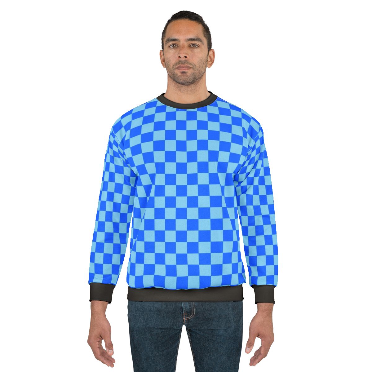 Baby blue and brandeis blue checkered sweatshirt