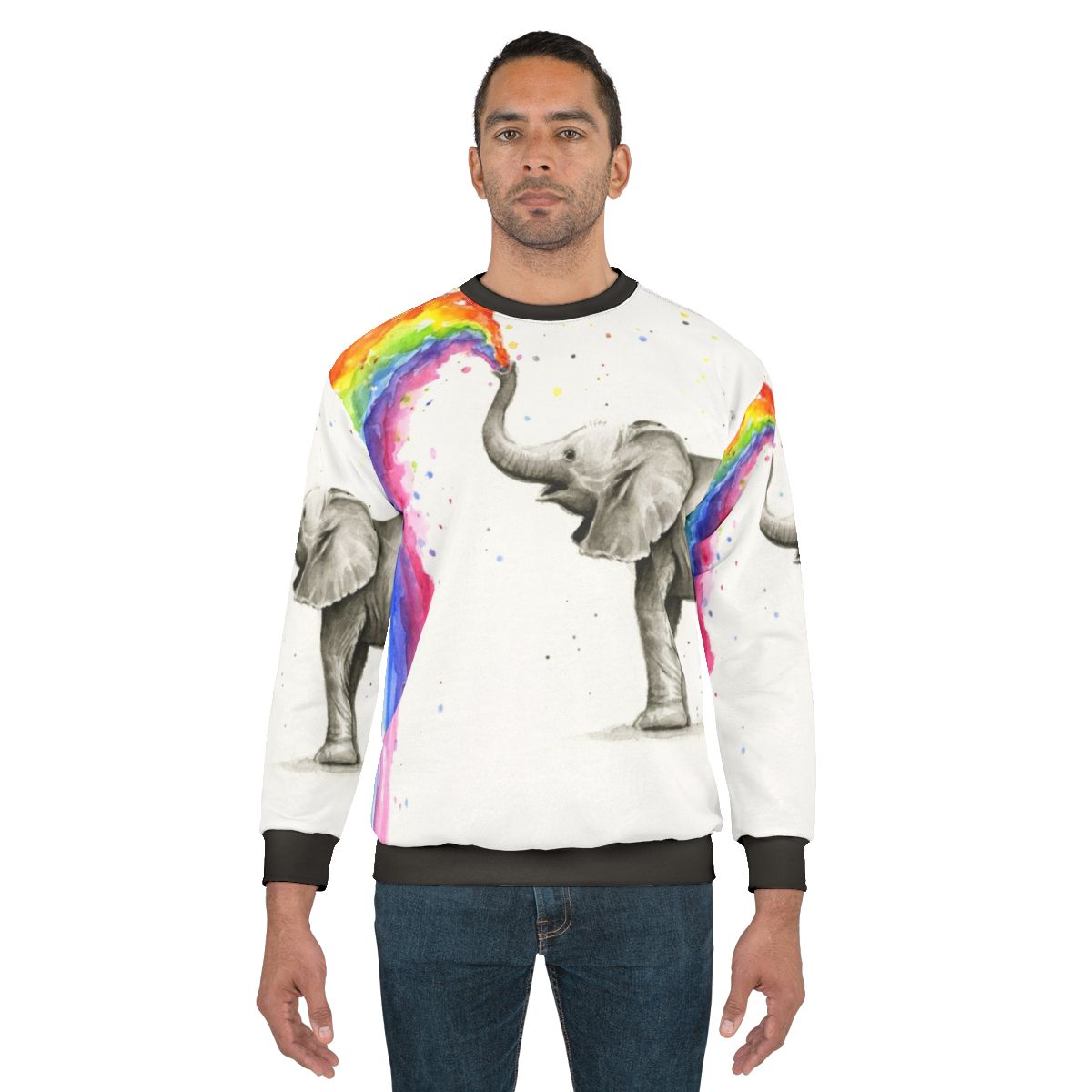 Baby elephant spraying rainbow on sweatshirt