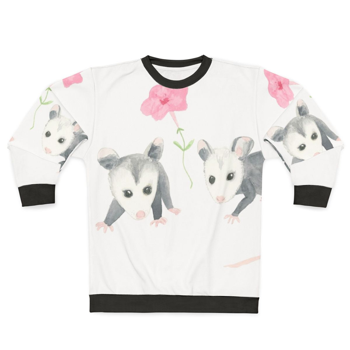 Cute Baby Opossum and Pink Petunia Design Sweatshirt