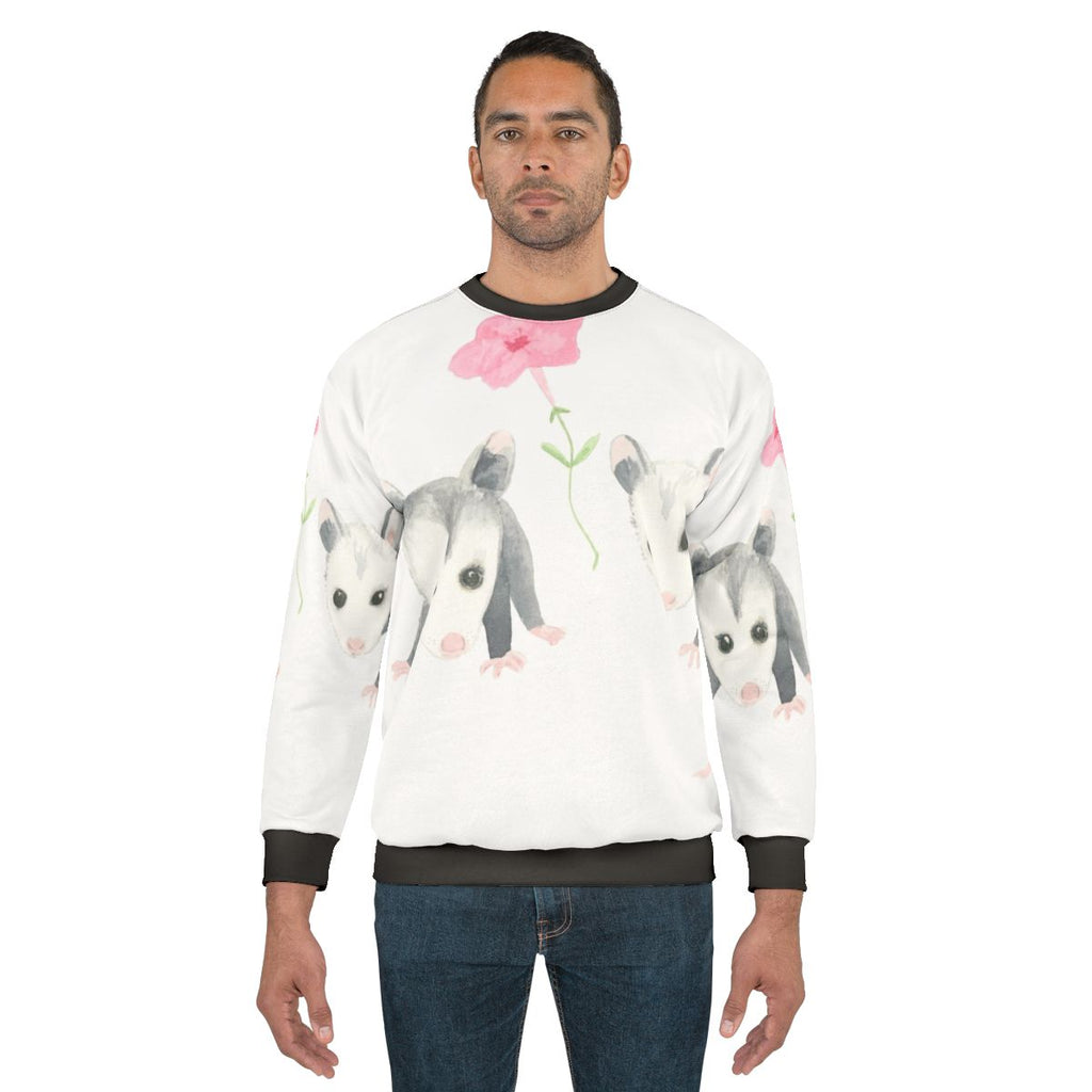 Cute Baby Opossum and Pink Petunia Design Sweatshirt