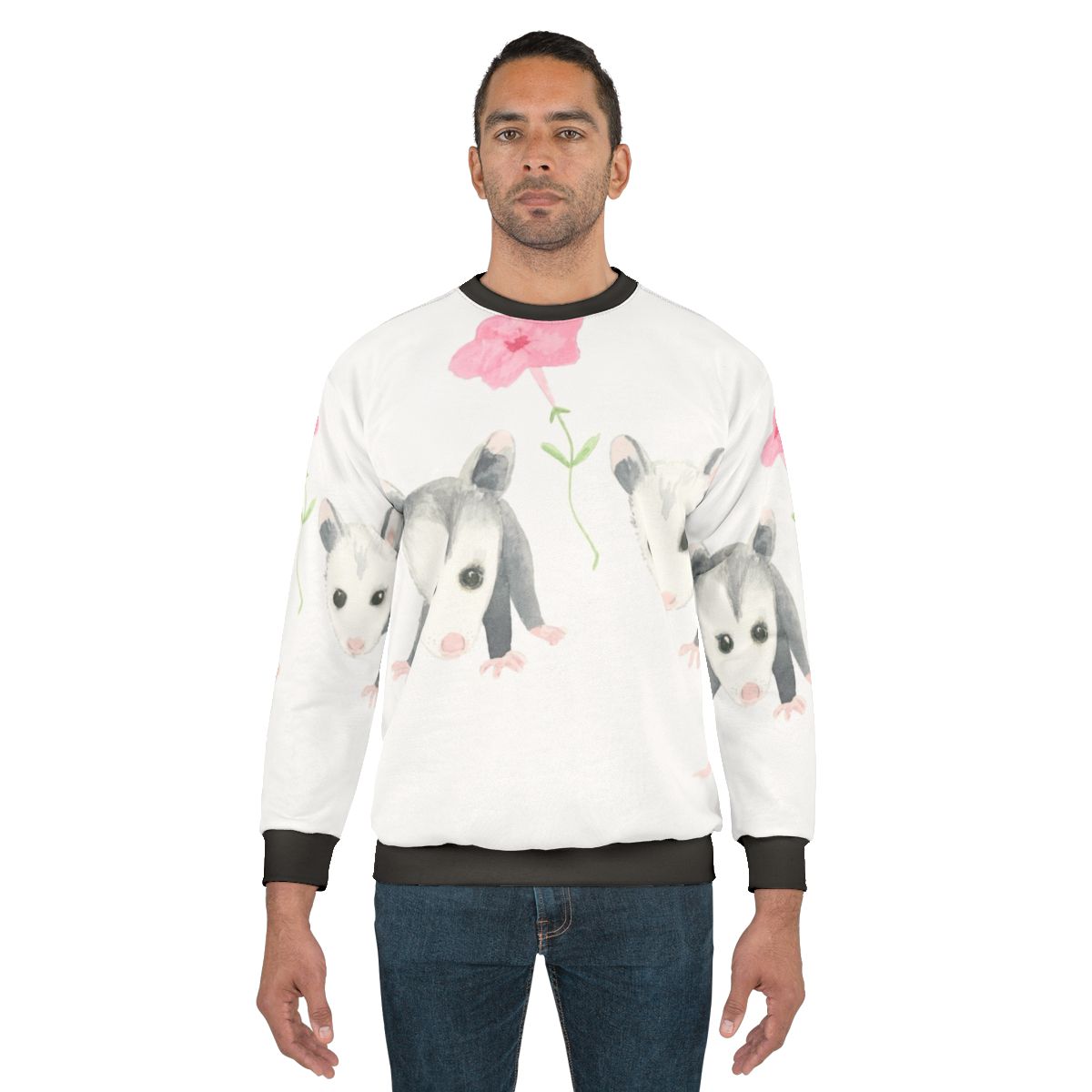 Cute Baby Opossum and Pink Petunia Design Sweatshirt