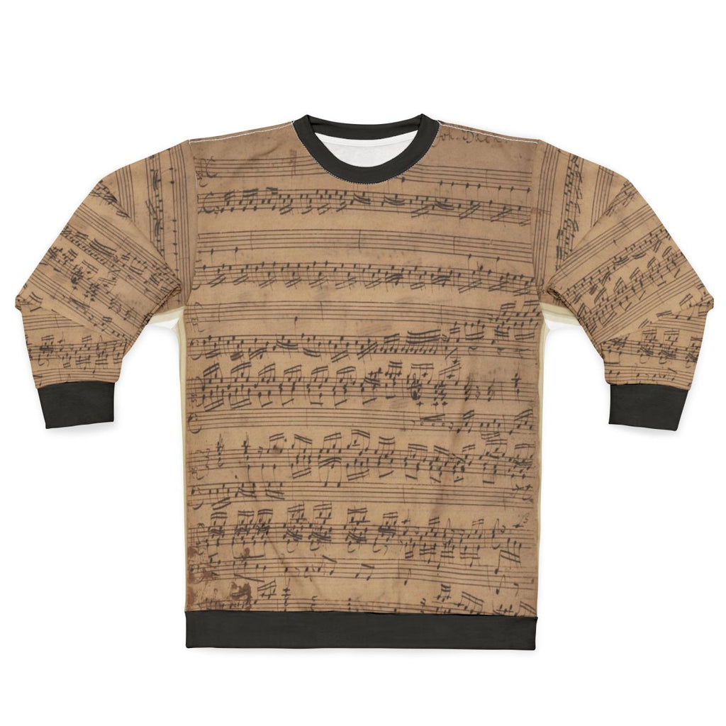 Baroque music sweatshirt featuring Bach's musical notes