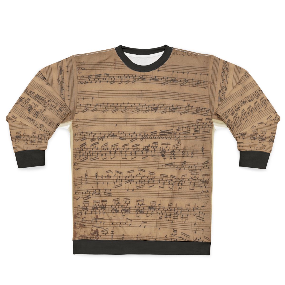 Baroque music sweatshirt featuring Bach's musical notes
