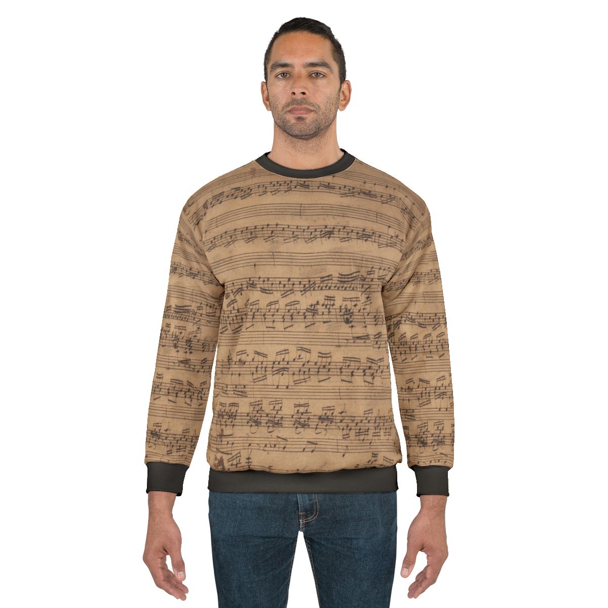 Baroque music sweatshirt featuring Bach's musical notes